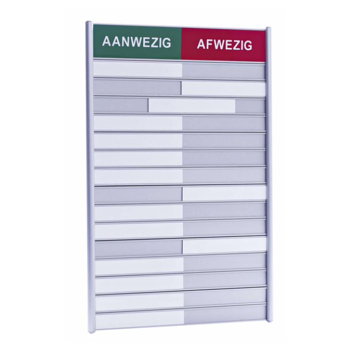 Aan- afwezigheidsbord voor 15 namen