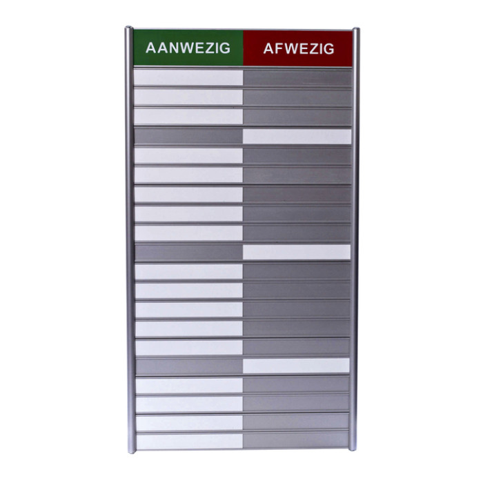 Aan- afwezigheidsbord voor 20 namen