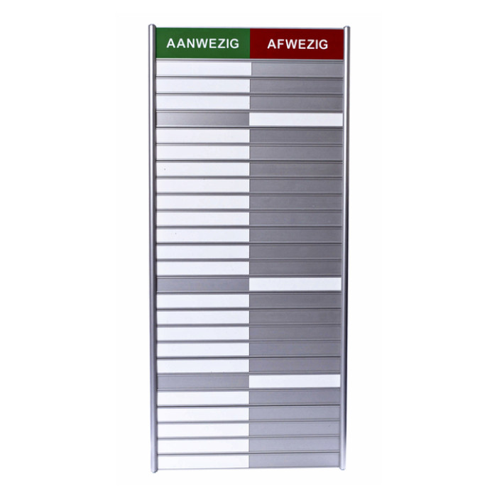 Aan- afwezigheidsbord voor 25 namen