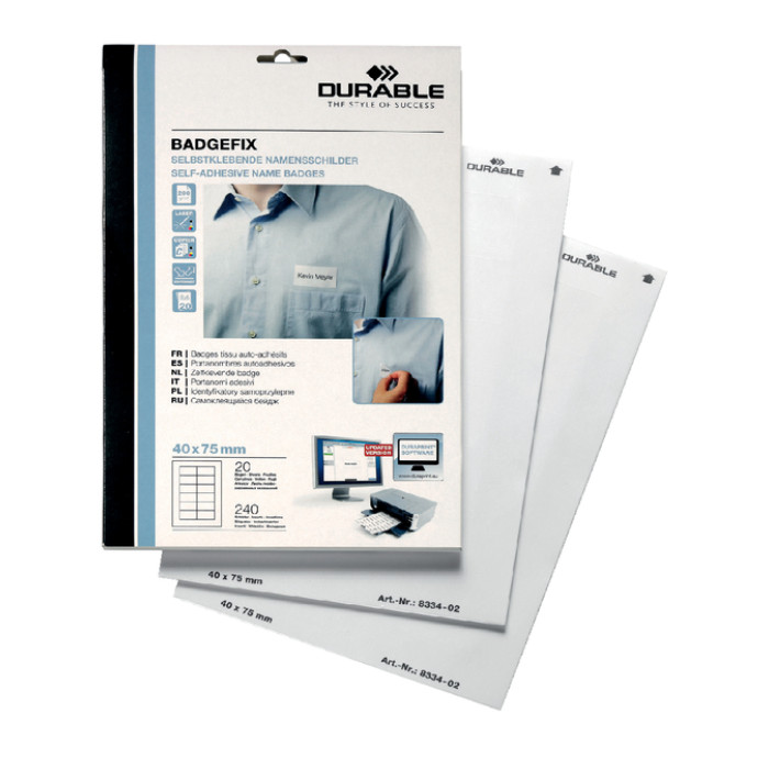 Naambadge etiket Durable 8334 40x75mm zelfklevend wit 240 stuks
