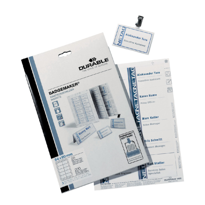 Badgekaart Durable 1455 bedrukbaar 54x90mm 200 stuks