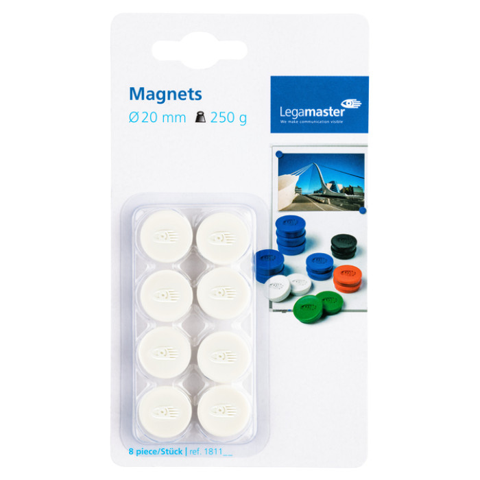 Magneet Legamaster 20mm 250gr wit 8 stuks