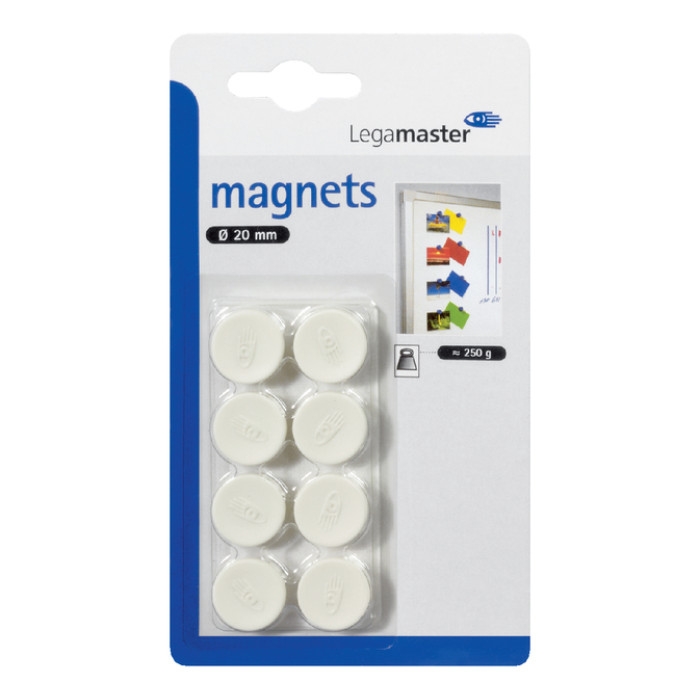 Magneet Legamaster 20mm 250gr wit 8 stuks
