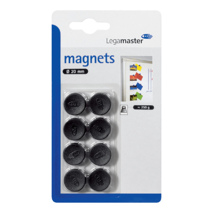 Magneet Legamaster 20mm 250gr zwart 8 stuks