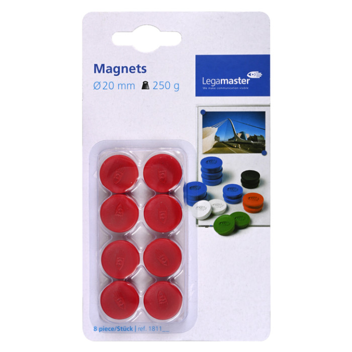 Magneet Legamaster 20mm 250gr rood 8 stuks