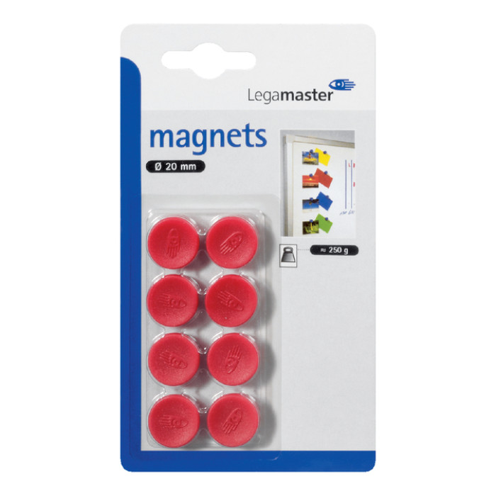 Magneet Legamaster 20mm 250gr rood 8 stuks