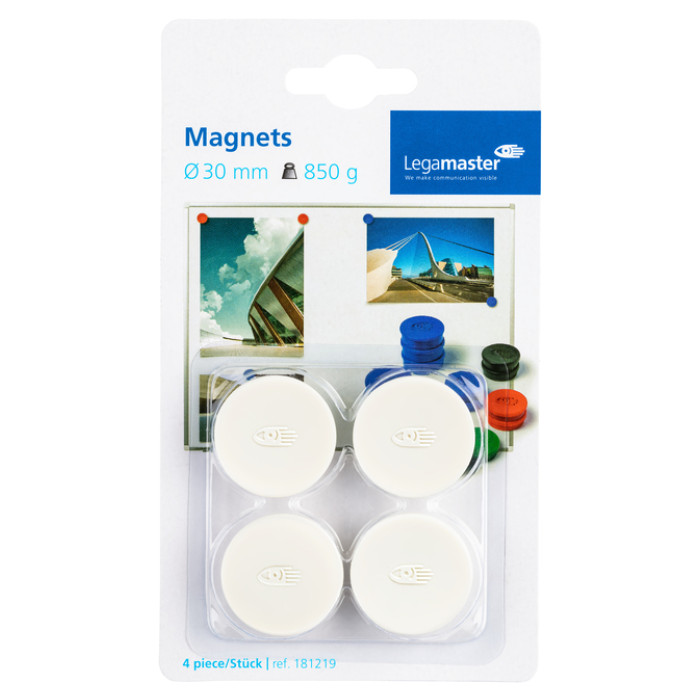 Magneet Legamaster 30mm 850gr wit 4 stuks