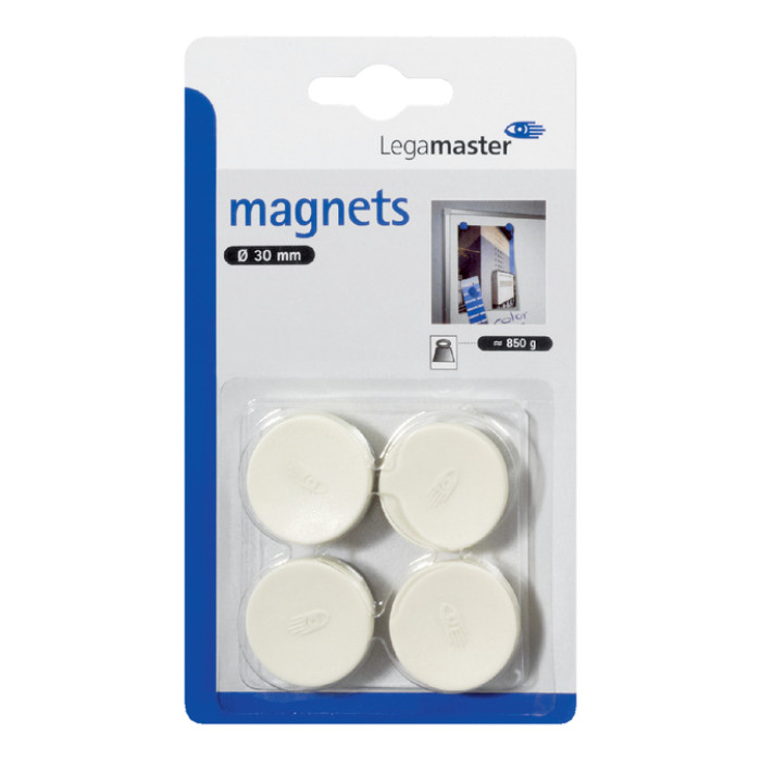 Magneet Legamaster 30mm 850gr wit 4 stuks