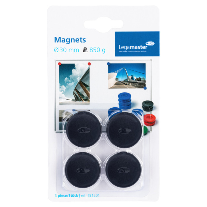 Magneet Legamaster 30mm 850gr zwart 4 stuks