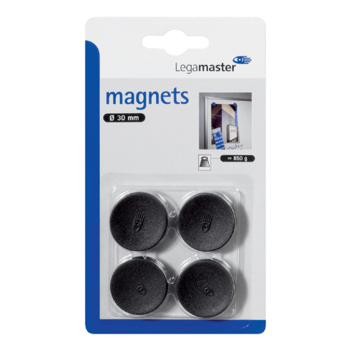 Magneet Legamaster 30mm 850gr zwart 4 stuks
