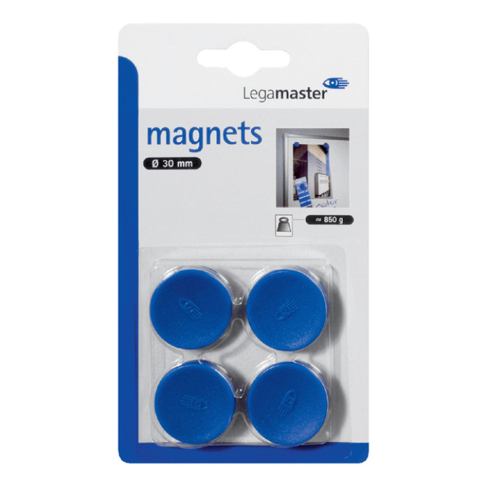 Magneet Legamaster 30mm 850gr blauw 4 stuks