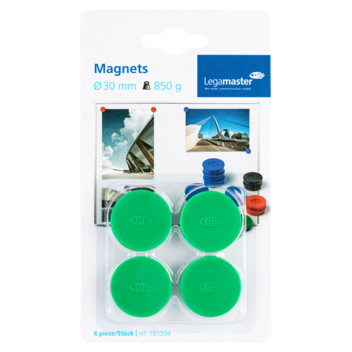 Magneet Legamaster 30mm 850gr groen 4 stuks