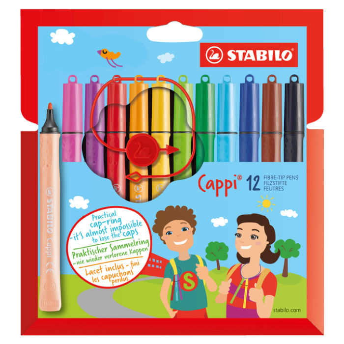Viltstift STABILO Cappi 168/12 medium assorti etui à 12 stuks