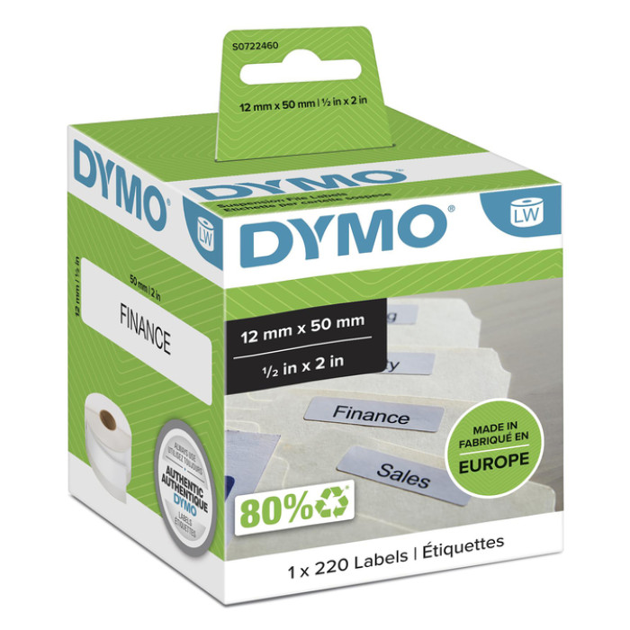 Etiket Dymo LabelWriter naamkaart hangmap 12x50mm 1 rol á 220 stuks wit