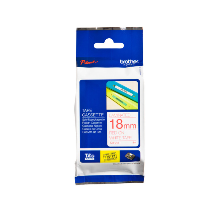 Labeltape Brother P-touch TZe-242 standaard 18mm rood op wit