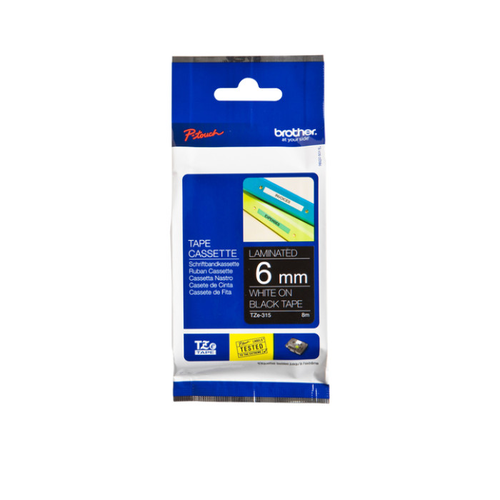 Labeltape Brother P-touch TZe-315 standaard 6mm wit op zwart