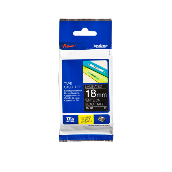 Labeltape Brother P-touch TZe-345 standaard 18mm wit op zwart