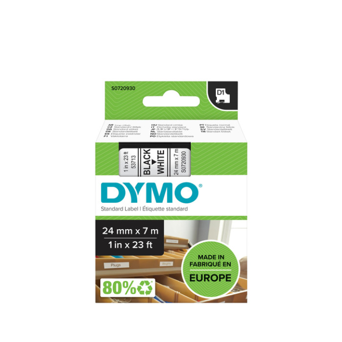 Labeltape Dymo LabelManager D1 polyester 24mm zwart op wit
