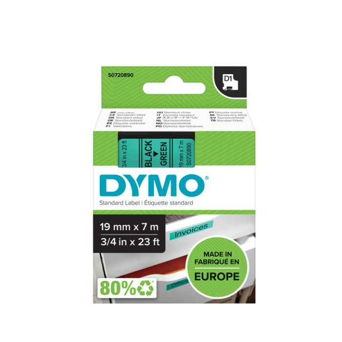 Labeltape Dymo LabelManager D1 polyester 19mm zwart op groen