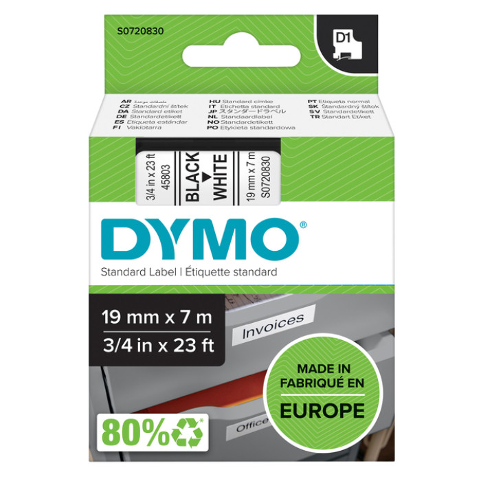 Labeltape Dymo LabelManager D1 polyester 19mmx7m zwart op wit