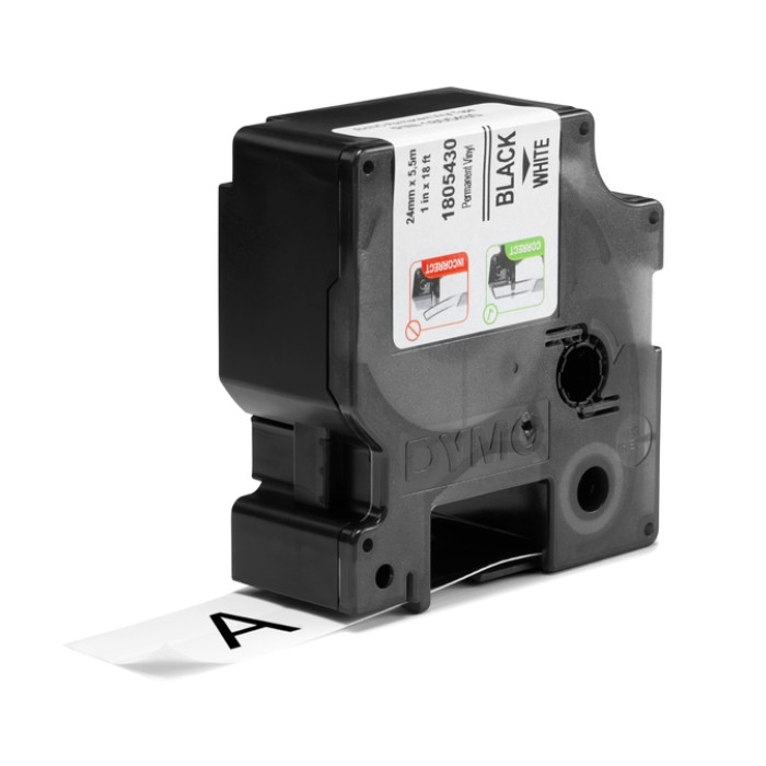 Labeltape Dymo Rhino industrieel vinyl 24mm zwart op wit