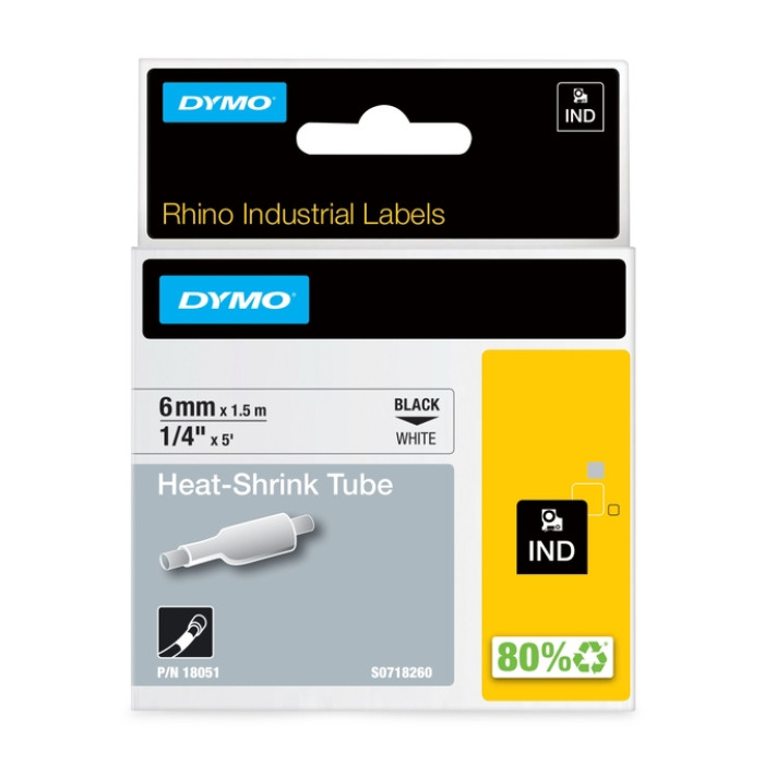 Labeltape Dymo Rhino industrieel krimpkous 6mm zwart op wit