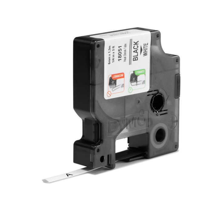 Labeltape Dymo Rhino industrieel krimpkous 6mm zwart op wit