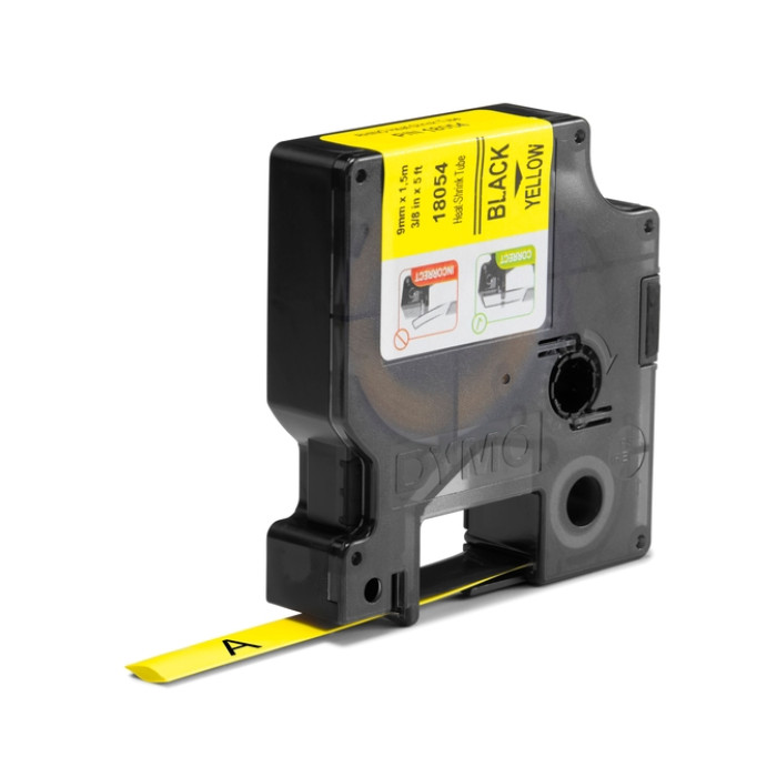 Labeltape Dymo Rhino industrieel krimpkous 9mm zwart op geel