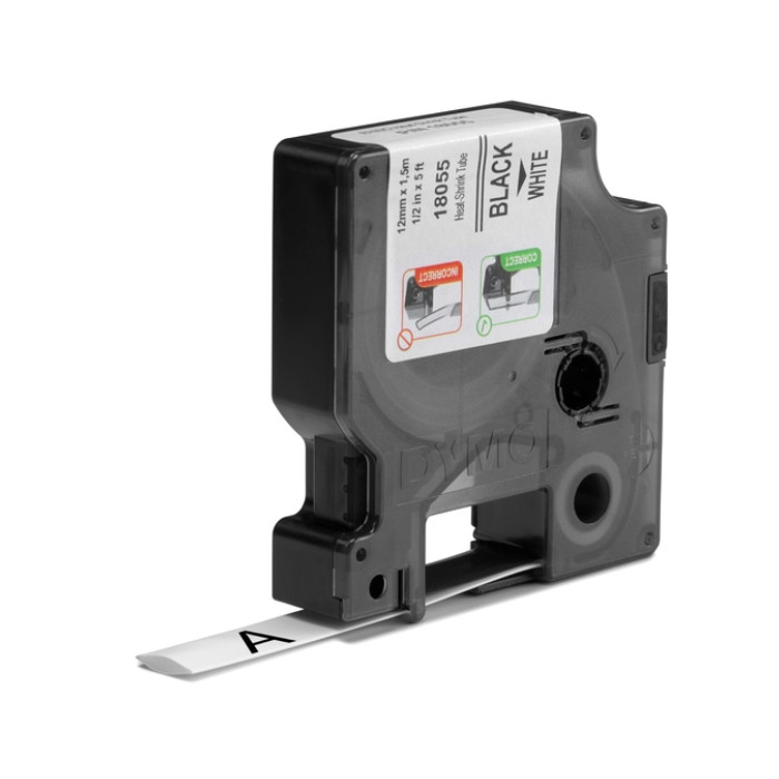 Labeltape Dymo Rhino industrieel krimpkous 12mm zwart op wit