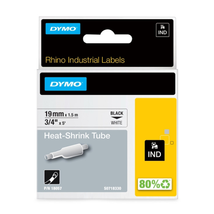 Labeltape Dymo Rhino industrieel krimpkous 19mm zwart op wit