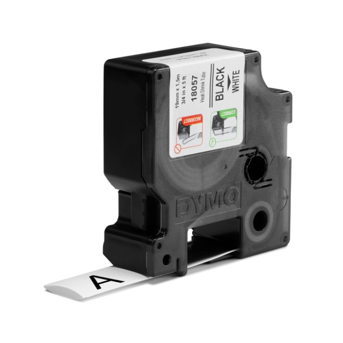 Labeltape Dymo Rhino industrieel krimpkous 19mm zwart op wit