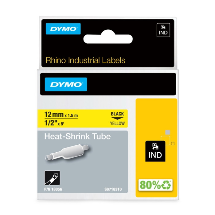Labeltape Dymo Rhino industrieel krimpkous 12mm zwart op geel
