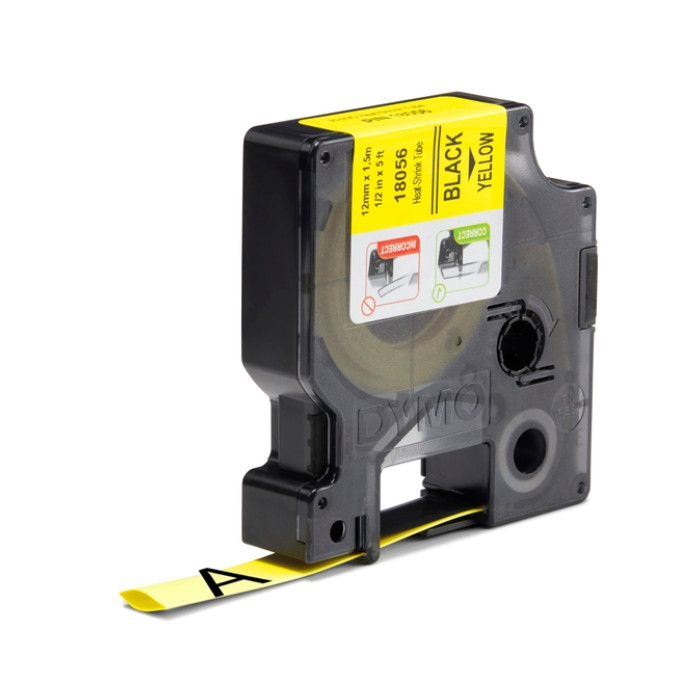 Labeltape Dymo Rhino industrieel krimpkous 12mm zwart op geel