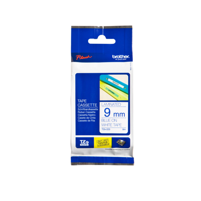 Labeltape Brother P-touch TZe-223 standaard 9mm blauw op wit