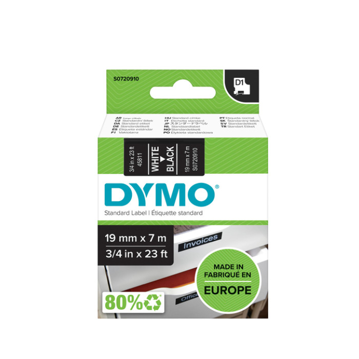 Labeltape Dymo LabelManager D1 polyester 19mm wit op zwart