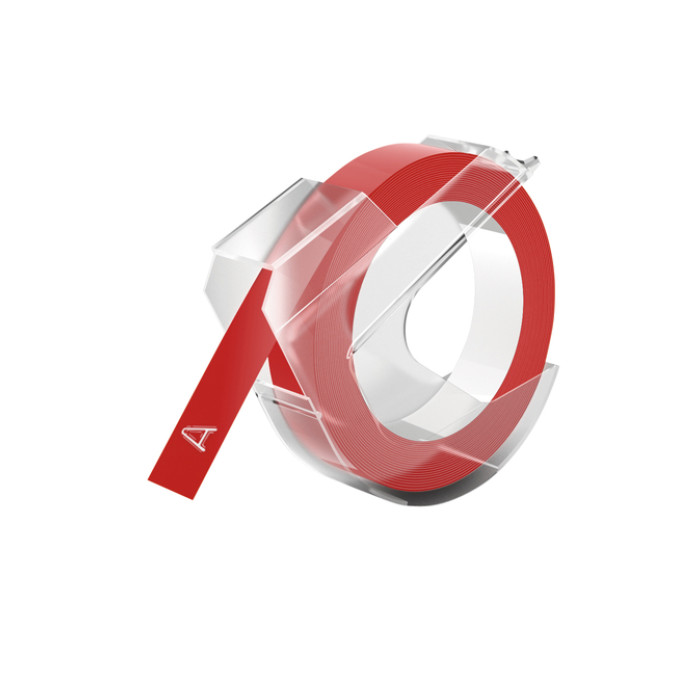 Reliëftape Dymo embossing vinyl 9mm wit op rood