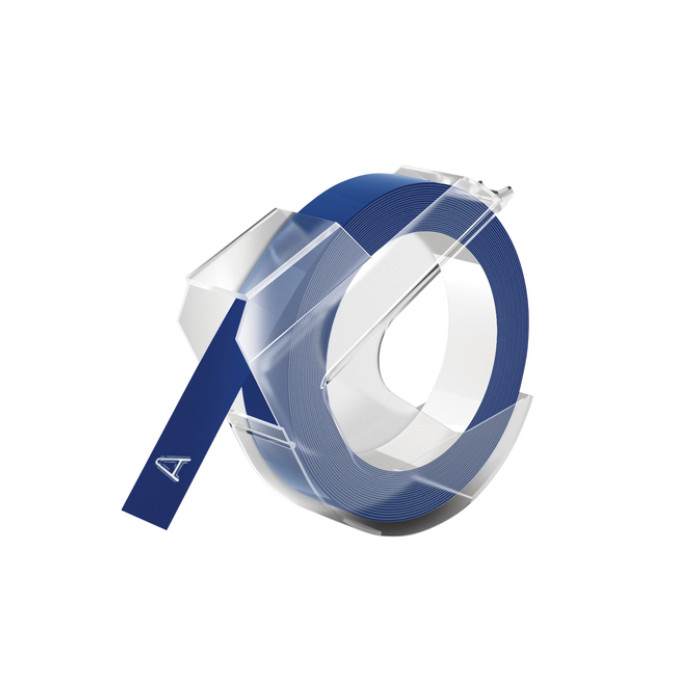Reliëftape Dymo embossing vinyl 9mm wit op blauw