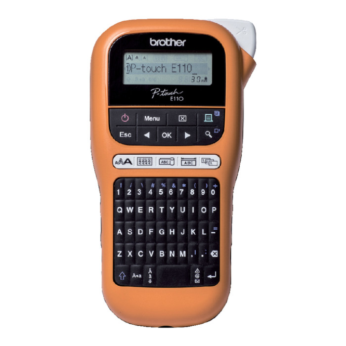 Labelprinter Brother P-touch TZe PT-E110 draagbaar qwerty 12mm oranje