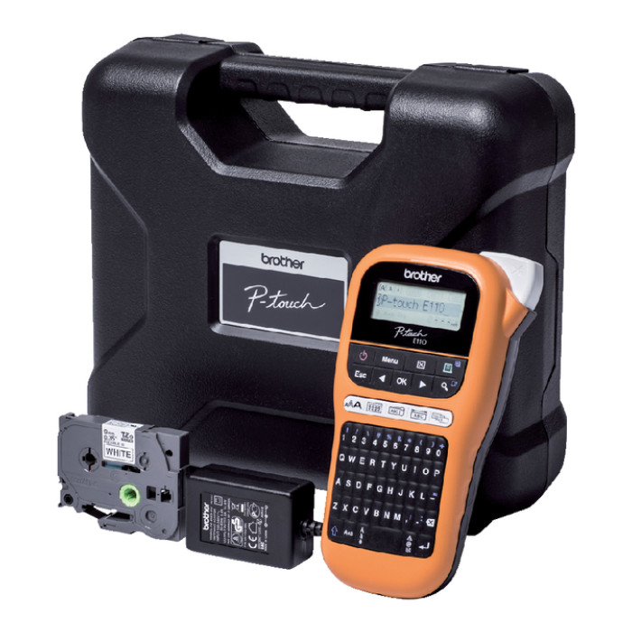 Labelprinter Brother P-touch TZe PT-E110 draagbaar qwerty 12mm oranje