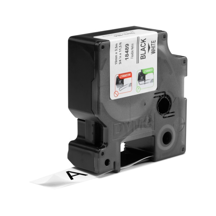 Labeltape Dymo Rhino industrieel nylon 19mm zwart op wit