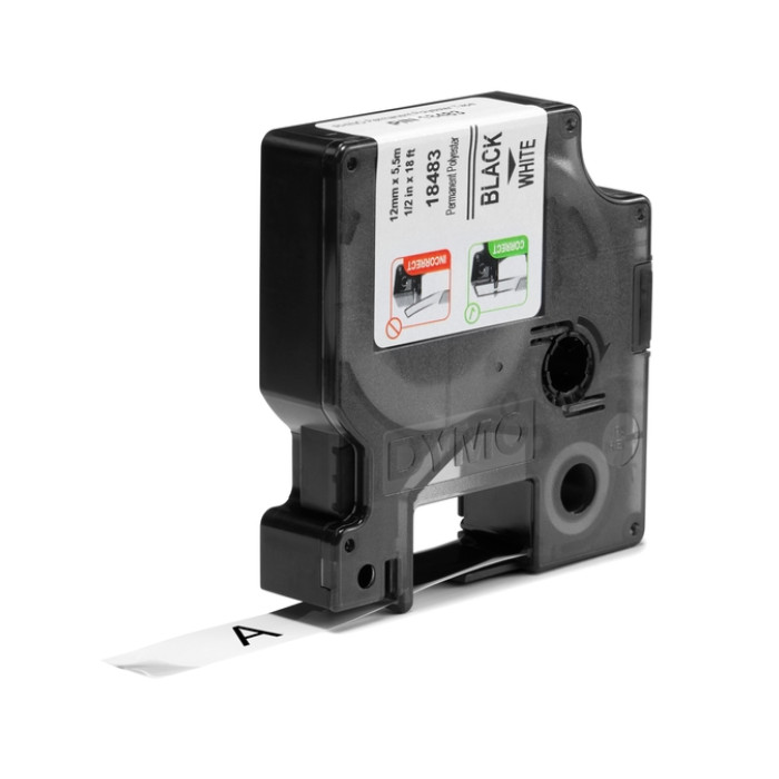 Labeltape Dymo Rhino industrieel polyester 12mm zwart op wit