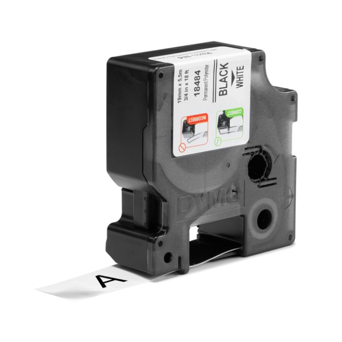 Labeltape Dymo Rhino industrieel polyester 19mm zwart op wit