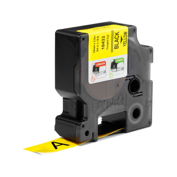 Labeltape Dymo Rhino industrieel vinyl 19mm zwart op geel