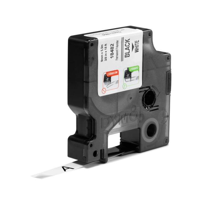 Labeltape Dymo Rhino industrieel polyester 9mm zwart op wit