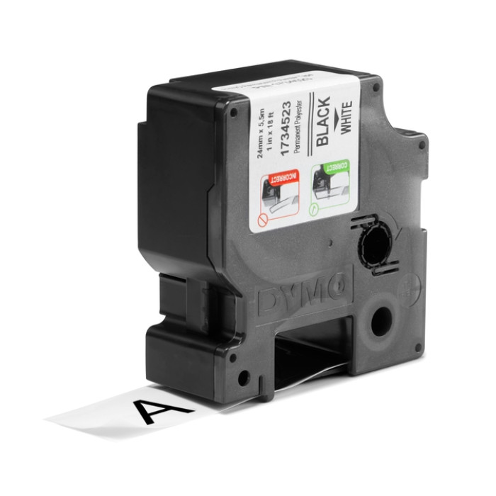 Labeltape Dymo Rhino industrieel polyester 24mm zwart op wit