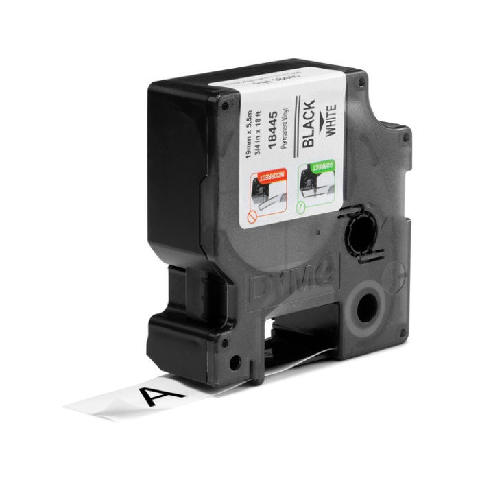 Labeltape Dymo Rhino industrieel vinyl 19mm zwart op wit