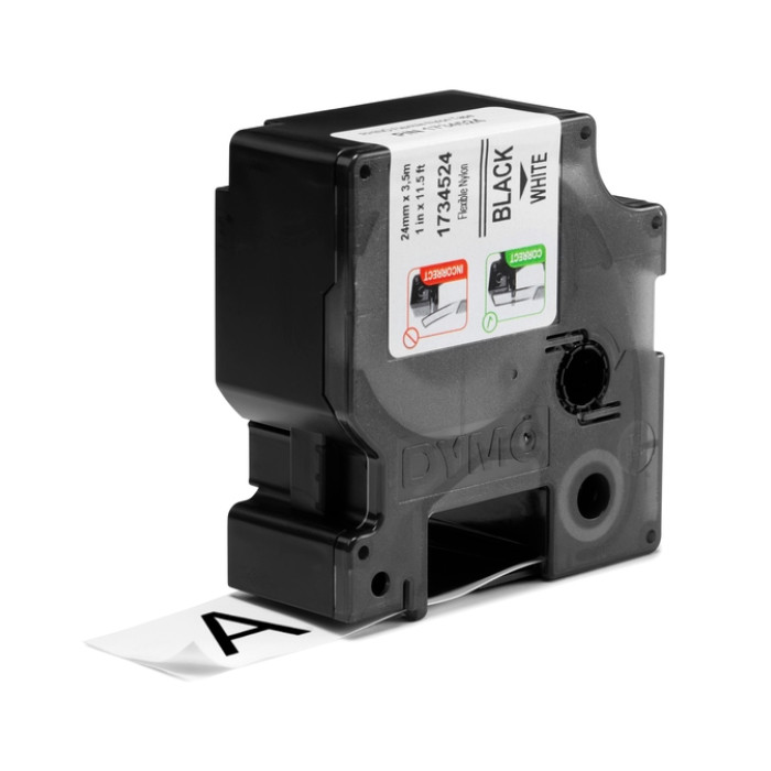 Labeltape Dymo Rhino industrieel nylon 24mm zwart op wit