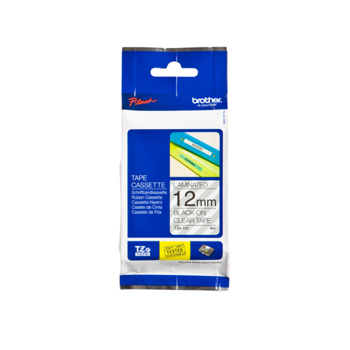 Labeltape Brother P-touch TZe-131 standaard 12mm zwart op transparant