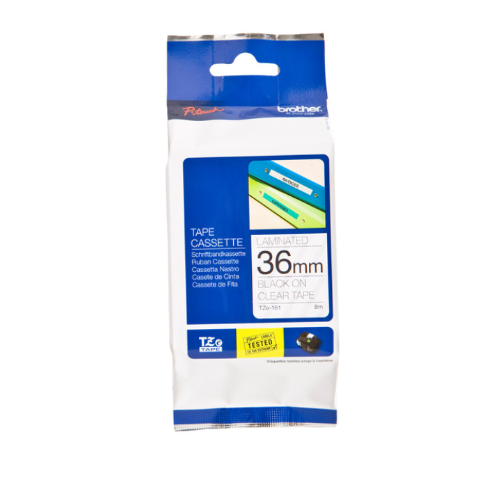 Labeltape Brother P-touch TZe-161 standaard 36mm zwart op transparant