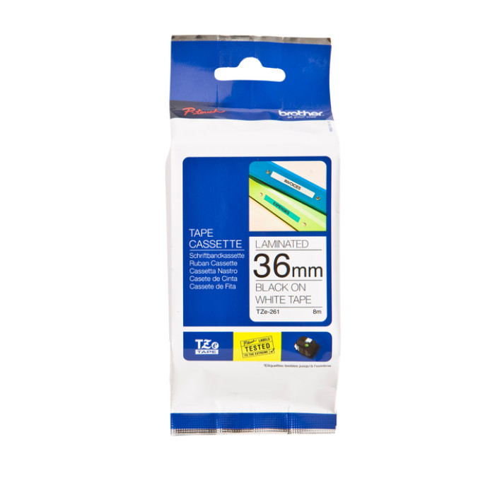 Labeltape Brother P-touch TZe-261 standaard 36mm zwart op wit